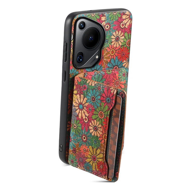 Floral Design Leather Magnetic Wallet Phone Case with Holder and Back Cover