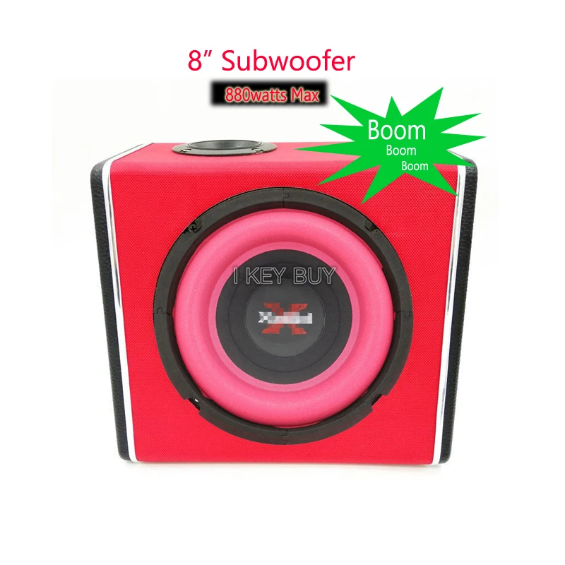 8 inch 880W 12V/220V Red Wooden Trapezoidal Bluetooth Radio Subwoofer Speakers Car/Home Subwoofer Use with Free Accesserios