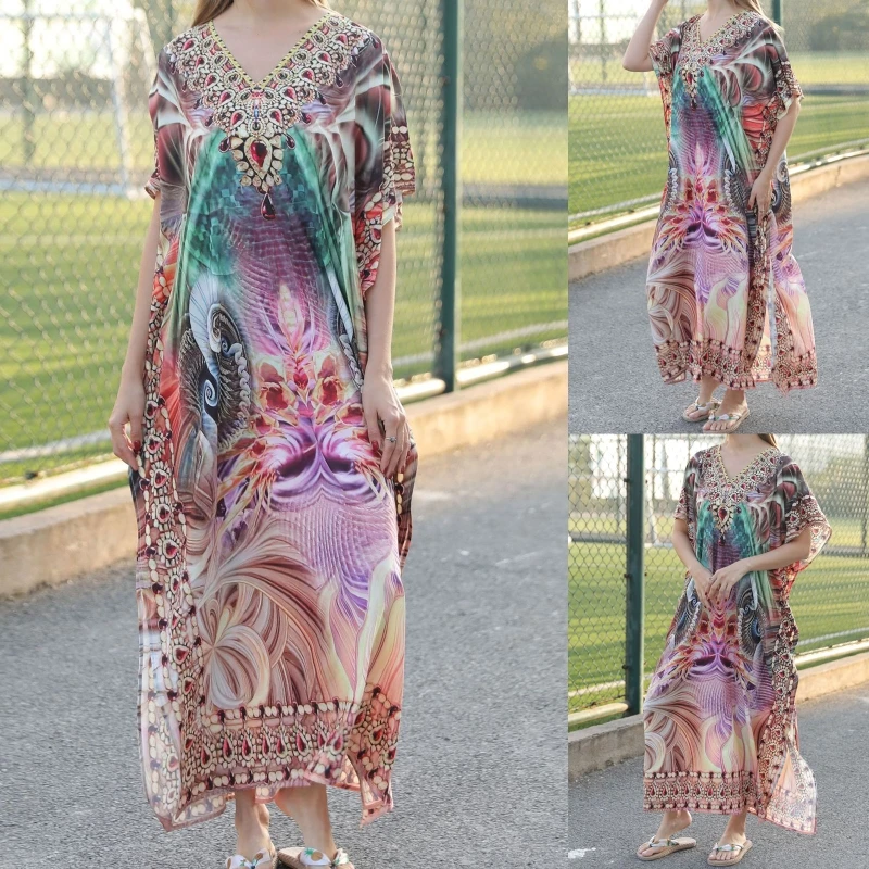 Fashion Floral Print Beach Cover Up Long Robe Bikinis Cover Ups Swimwear Cover Up Loose Casual Dress for Women Girls N7YE