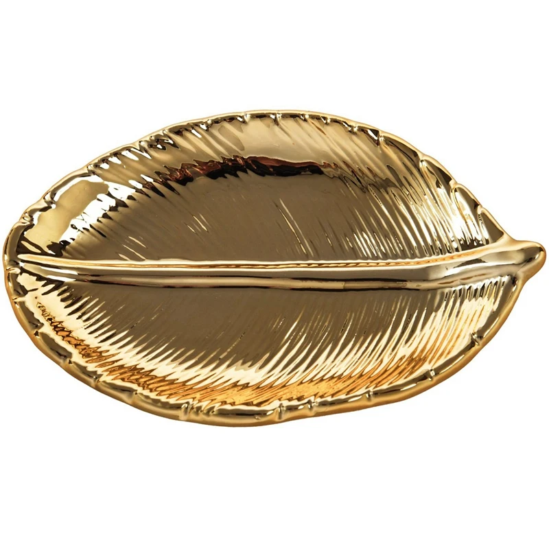 

LJL-6X Decorative Gold Leaf Ceramic Plate Dish Porcelain Candy Trinket Dish Jewelry Fruit Serving Tray Storage Plate