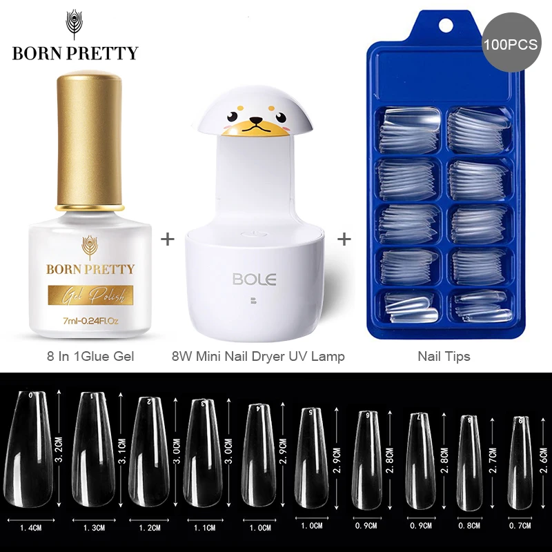 BORN PRETTY Набор для маникюра и клеевого геля 8 в 1 гель ногтей с 100 шт. ложная