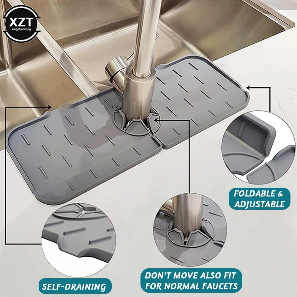 Faucet Mat Drip Catcher Silicone Tray Mat Soap Sponge Holder Drying Kitchen Sink Splash Guard for Kitchen Sink Accessories