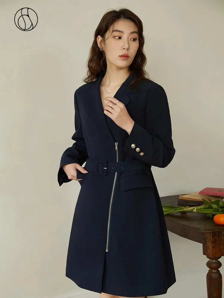 

DUSHU Workplace Commuter Suit Collar Dress for Women Spring New Design Lapel Collar Slanted Placket Skirt Office Lady Necessary