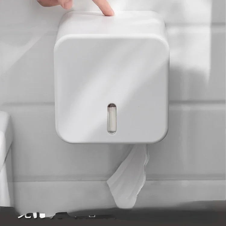 

Wall-Mounted Roll Holder Bathroom Toilet Tissue Box Household Punch-Free Paper Tube Visual Window Tissue Holder Rolling Tray