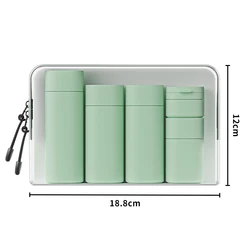 Compact 5 - in - 1 Refillable Silicone Travel Toiletry Bottles with Clear Bag (Green)