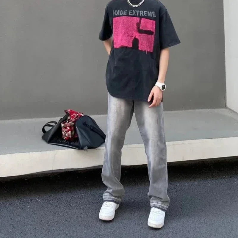 

Джинсы мужские варенные, прямые ковбойские брюки в стиле Харадзюку, осенняя одежда, Y2k, винтажные, дешевые, многослойные, классические, тренд 2024