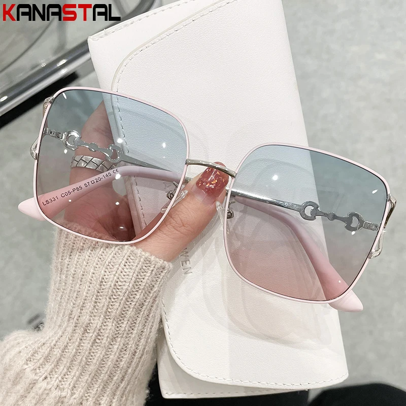 

Women's Polarized Sunglasses Square Eyeglasses Frames Metal Gradient Men Sun Glasses Beach Bikini Travel Shade Eyewear Fashion