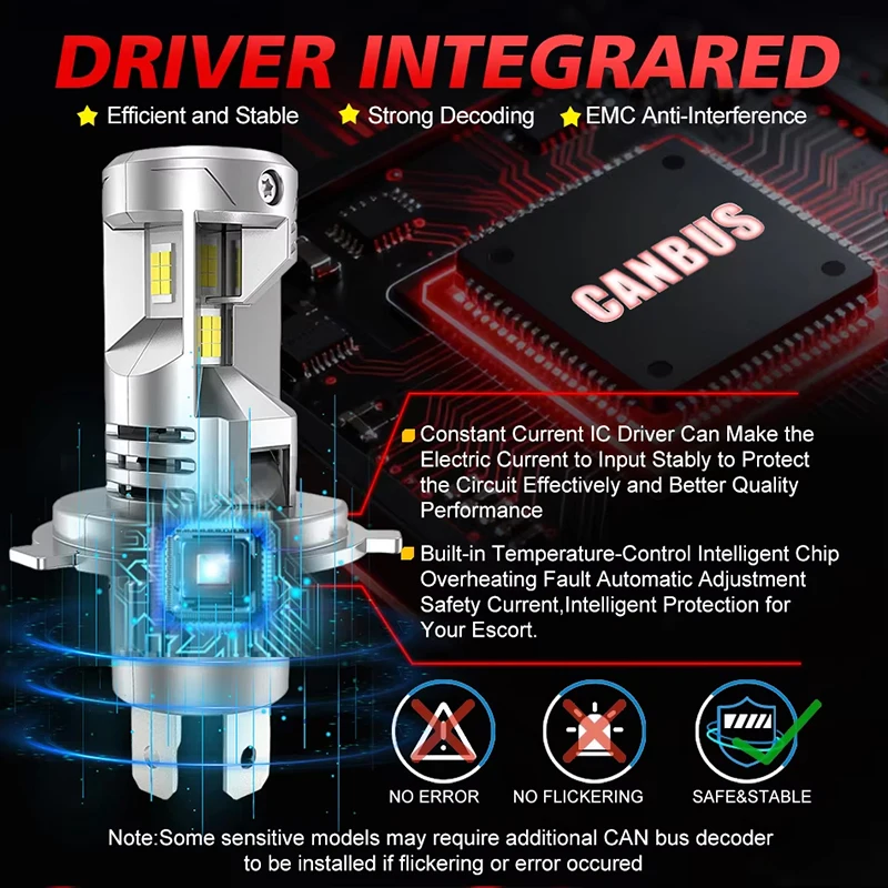 H4 Bi LED 강력 조명 CANBUS 7300W 상/하향등 자동차 헤드라이트 전구 자동차/오토바이 터보 LED 램프 12V 6000K 밝은 안개등