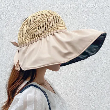 Hat Lady Summer Sunshine UV Hat Anti-ultraviolet Black Glue Empty Top Big Edge Cover Face Sunshade Beach Sun Protection Caps