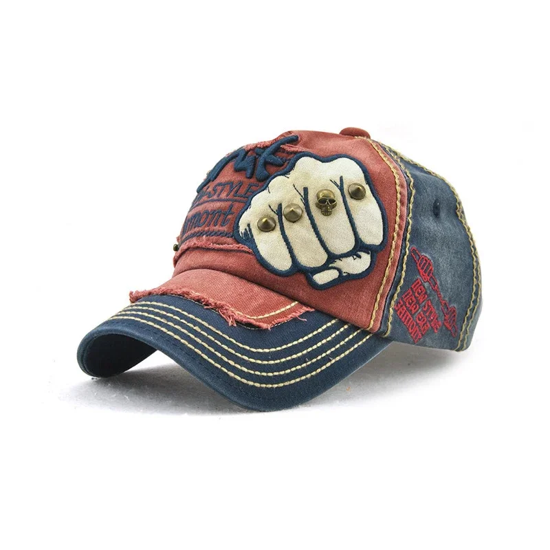 Fashion Baseball Cap Sports Outdoors Casual Cap Sun Hat Gorras Hip Hop Caps On Size Adjustable unisex Fist Rivet Patche baseball cap