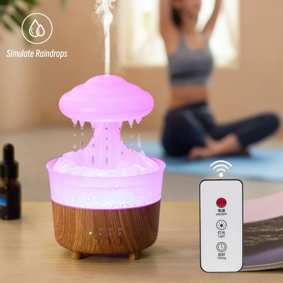 

Rain Cloud Humidifier Raindrop Humidifier 2/4/8H Timing Colorful Light Essential Oil Aroma Diffuser with Remote Control for Home