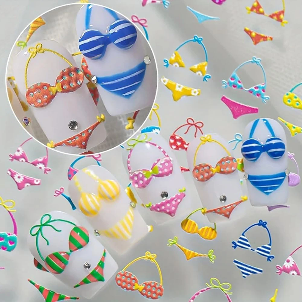 Summer Vibes Nail Art Stickers - Colorful Embossed Beach Design