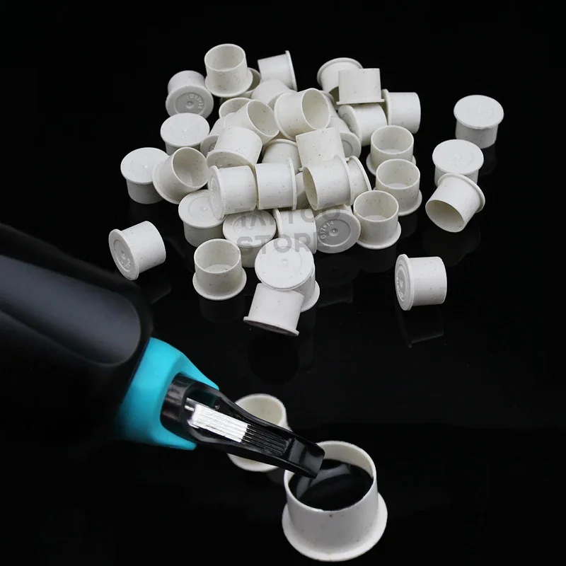 

200pcs Tattoo Ink Cup with Base Biodegradable Ink Pigments Disposable ECO Friendly Caps Recyclable Wheat Straw Material S M L