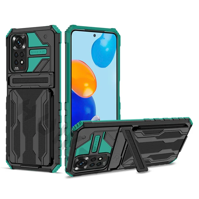 ShockProof Armor Case For Xiaomi Redmi Note 11S  11 10 10S 9 Pro Max 11T Poco M4 M3 X3 Pro Anti Shock KickStand Card Slot Case Green
