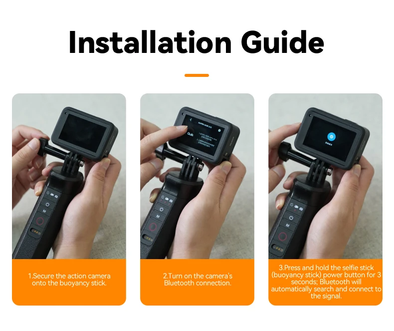 TELESIN Buoyancy Bar Selfie Stick Waterproof Selfie Stick With Hand Strap Wirele