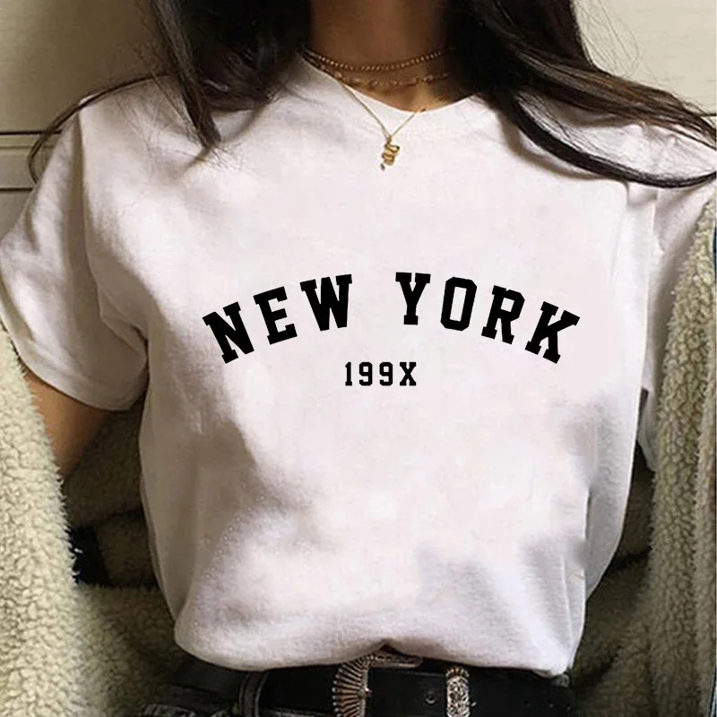 

Women's T-shirt New York Letter Printing Tshirt Clothes Summer Oversized White Ladies Tops Female T-shirt for Lady