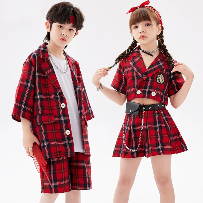 Kids K-pop Stage Outfit Girls Boys Hip Hop Clothing  Jazz Dance Costume Dance Clothes Child Performance Street Dance Wear SL9076
