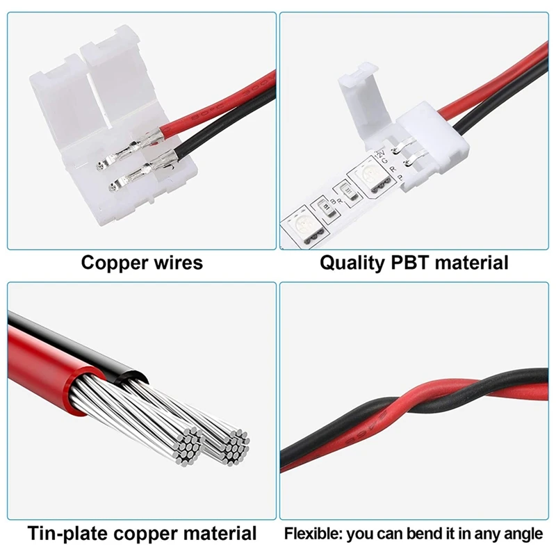 24Pcs 8mm 2 Pin LED Strip Light Connector for 8 mm Wide Flexible SMD 3528 2835 Single Color LED Strip Lights Solderless