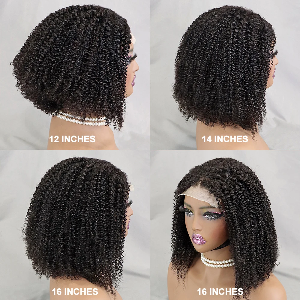 Afro Curly Kinky Curly Hair Wig 300% Density Afro 4x4 Closure Lace Wig Fluffy Short Wig  for Black Women