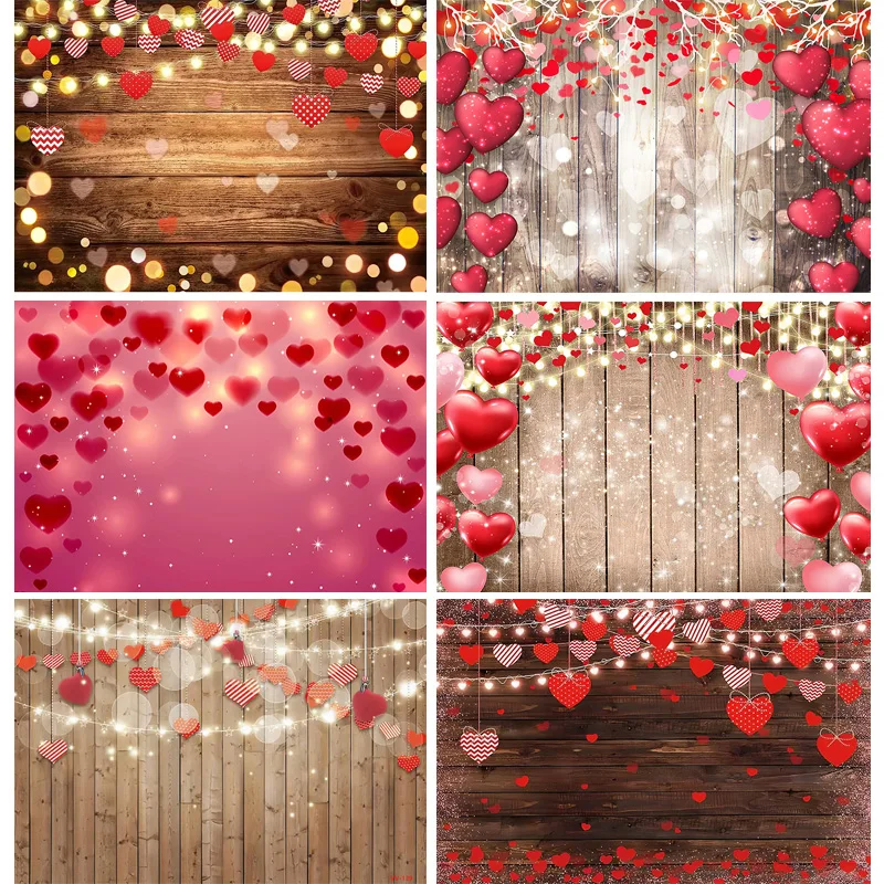 

Vinyl Custom Valentine's Day Wedding Photography Backdrops Props Rose Love Heart Romantic Photo Balloons Party Background VS-95