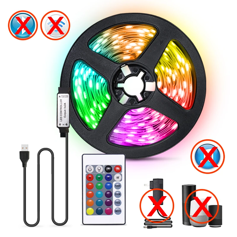 LED Strip 1M-30M 5050 RGB WIFI Music Bluetooth USB Infrared Remote Control Flexible Light With Diode TV Backlight  For Home dotless led strip lights LED Strips