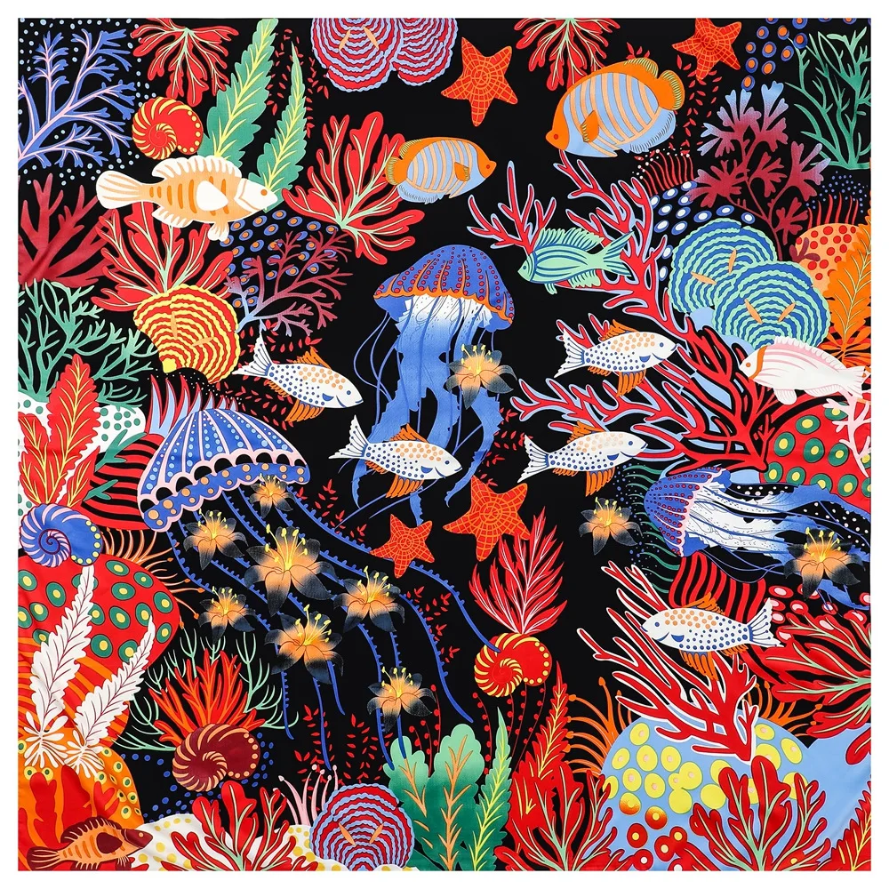 New Arrived Oversized Scarf “Underwater World”Women Silk Shawl 51in Large Wrap Stoles Lady Bandanas Hijab Femme Present 5
