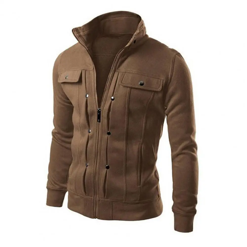 

Stylish Men Jacket Stylish Men's Spring Autumn Jacket Buttoned Zipper Closure Solid Color Stand Collar Long Sleeve for Men