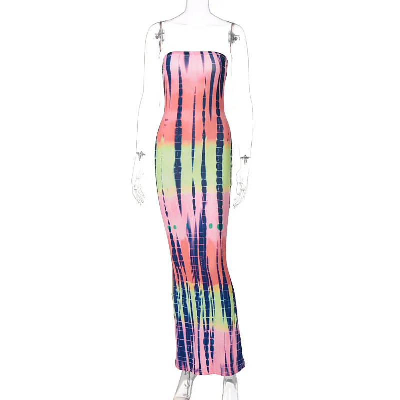 

2023 Boho Print Bohemian Floral Dress Sexy Strapless Summer Women Beach Maxi Long Dresses Robe Femme Party Mujer Sundress