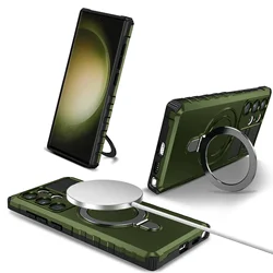 Magnetic Ring Holder Kickstand Case with Magsafe Stand Features for Samsung S26 Ultra (Green)