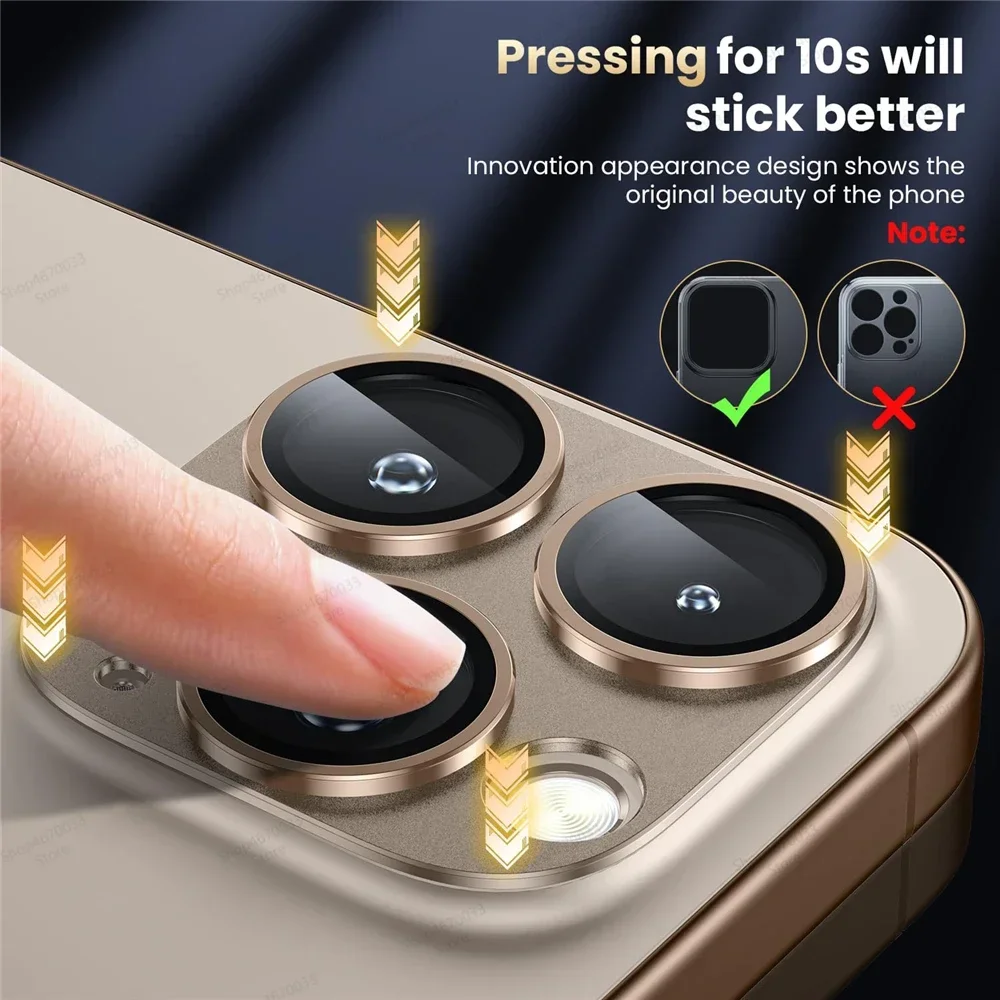 Premium Camera Protection Glass with Metal Ring Film and Lens Cover