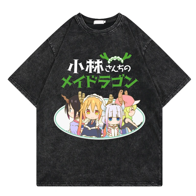 

Japanese Anime Miss Kobayashi's Dragon Maid Washed T-shirt Summer Streetwear Kawayii Men Graphic O-Neck Tops Tees Unisex