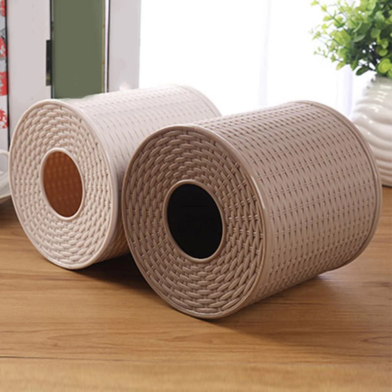 1PC Kunststoff Tissue Box Halter Runde Simulation Rattan Tissue Container Küche Wohnzimmer Badezimmer Rollen Papier Rack Container – Detail 4