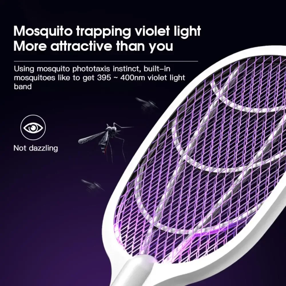 3 IN 1 Electric Mosquito Swatter Mosquito Killer 3500V USB Rechargeable Angle Adjustable Electric Bug Zapper Fly Bat Swatter 2