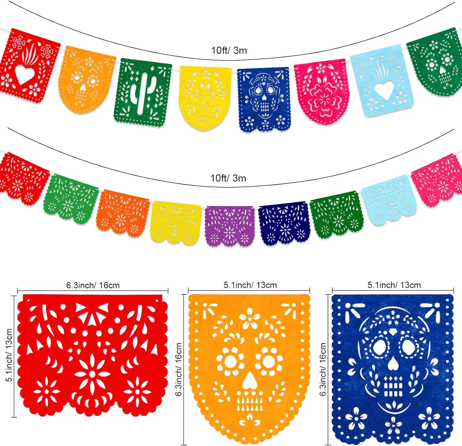 Colorful Mexican Party Banner Decorations Papel Picado Felt Fiesta Cactus Birthday Party Flags Dia De Los Muertos Garland Decor