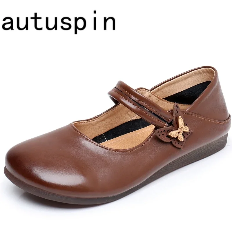 

Autuspin 2cm Retro Cow Leather Women Loafers Spring Autumn Classic Casual Shallow Round Toe Shoes Female Wedges Pumps Leisure
