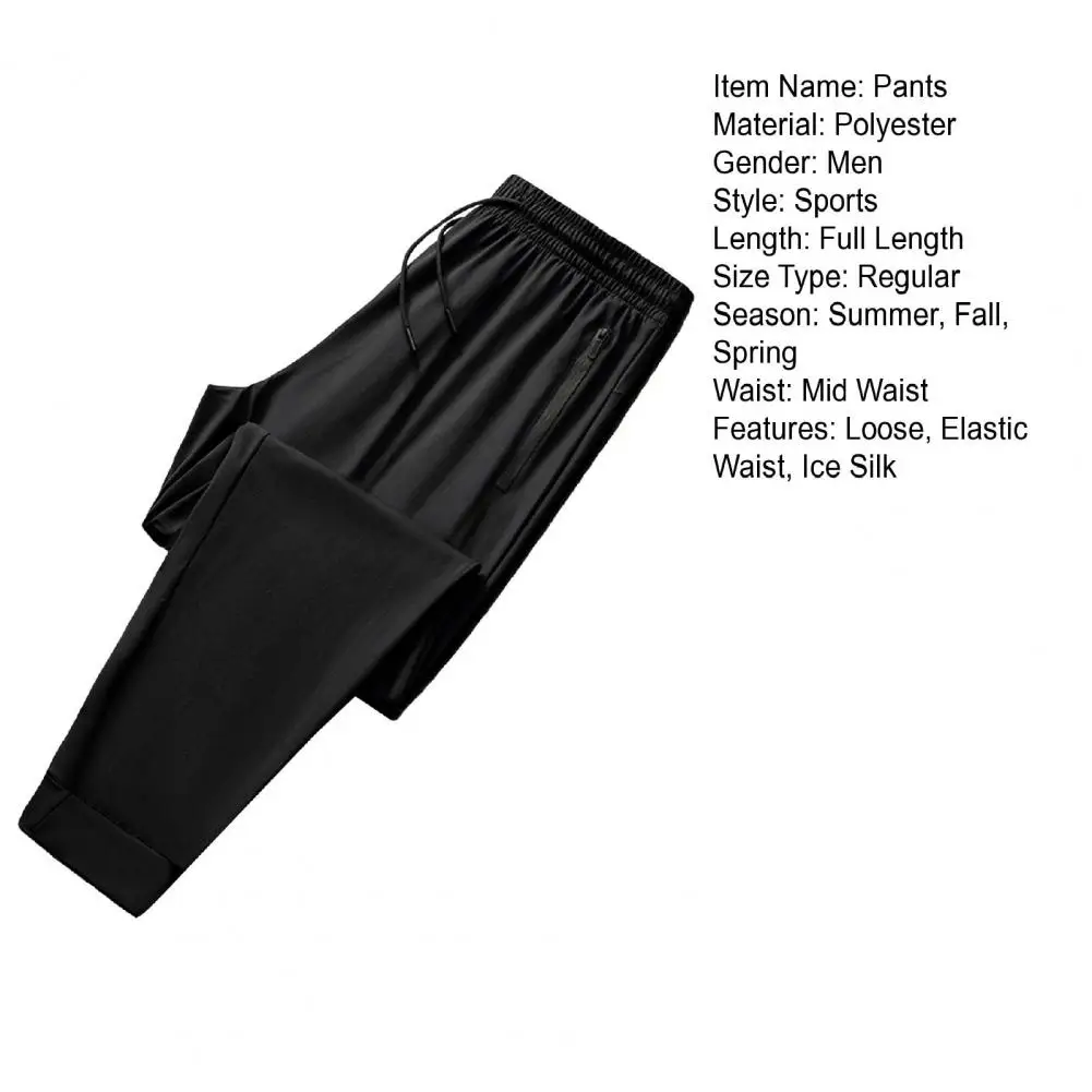 Description Picture 3 of itemReinforced Pocket Seams Quick-drying Ice Silk Men's Sport Pants with Wide Leg Side Pockets for Gym Training Jogging Elastic