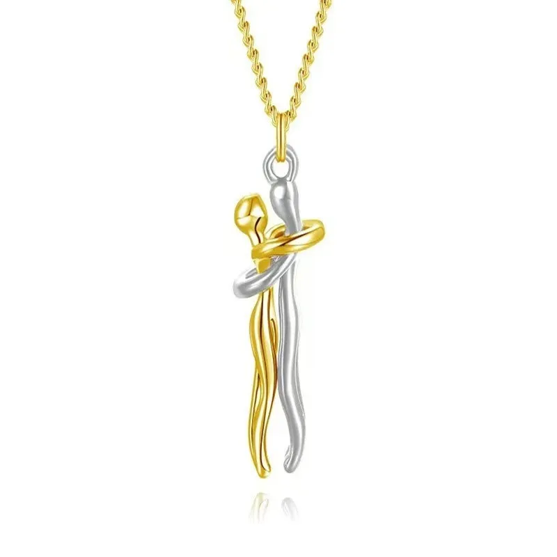 1 Piece Simple Lovers Hug Necklace Personality Creative Titanium Steel Embracing Necklace Fashion Couple Chain Necklace Pendant 5