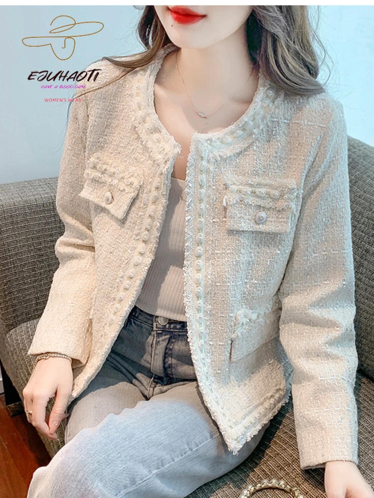 

French Small Fragrance Short Coat Women's Spring Autumn 2024 New Temperament All-match Advanced Sense Tweed Clothes Women Jacket