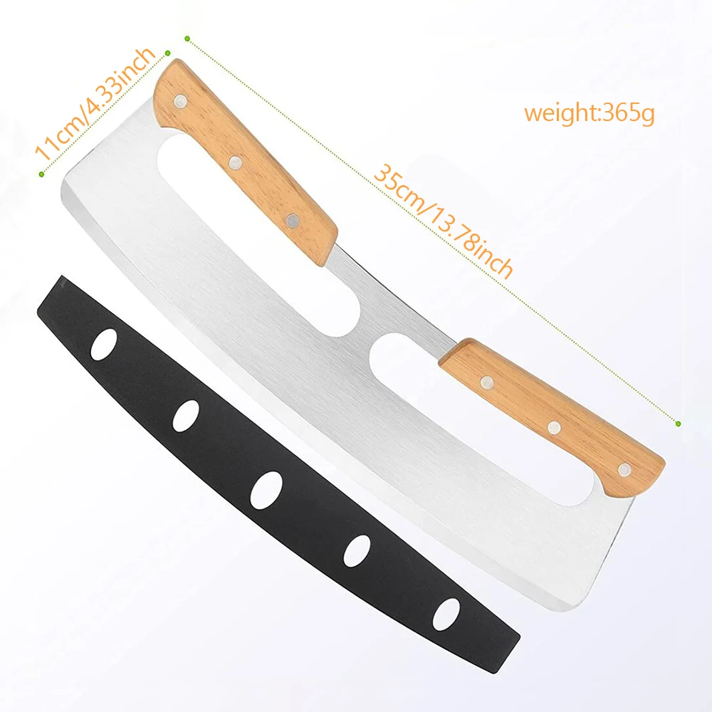 Pizza Cutter Stainless Steel Rocker Blade Wooden Handles With Cover Pizza Rocking Cutter Tools Mezzaluna Knife Kitchen pizza cutter