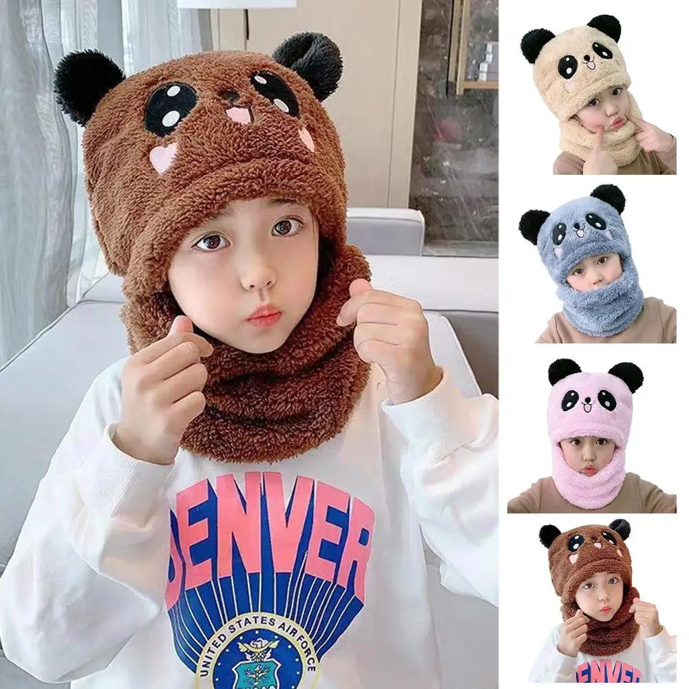 

Cute Children Cartoon Scarf Hat Two-piece Double Fleece Parent-child Child Boy Winter Autumn Adult Kids Girl Warmth Hat L2A4