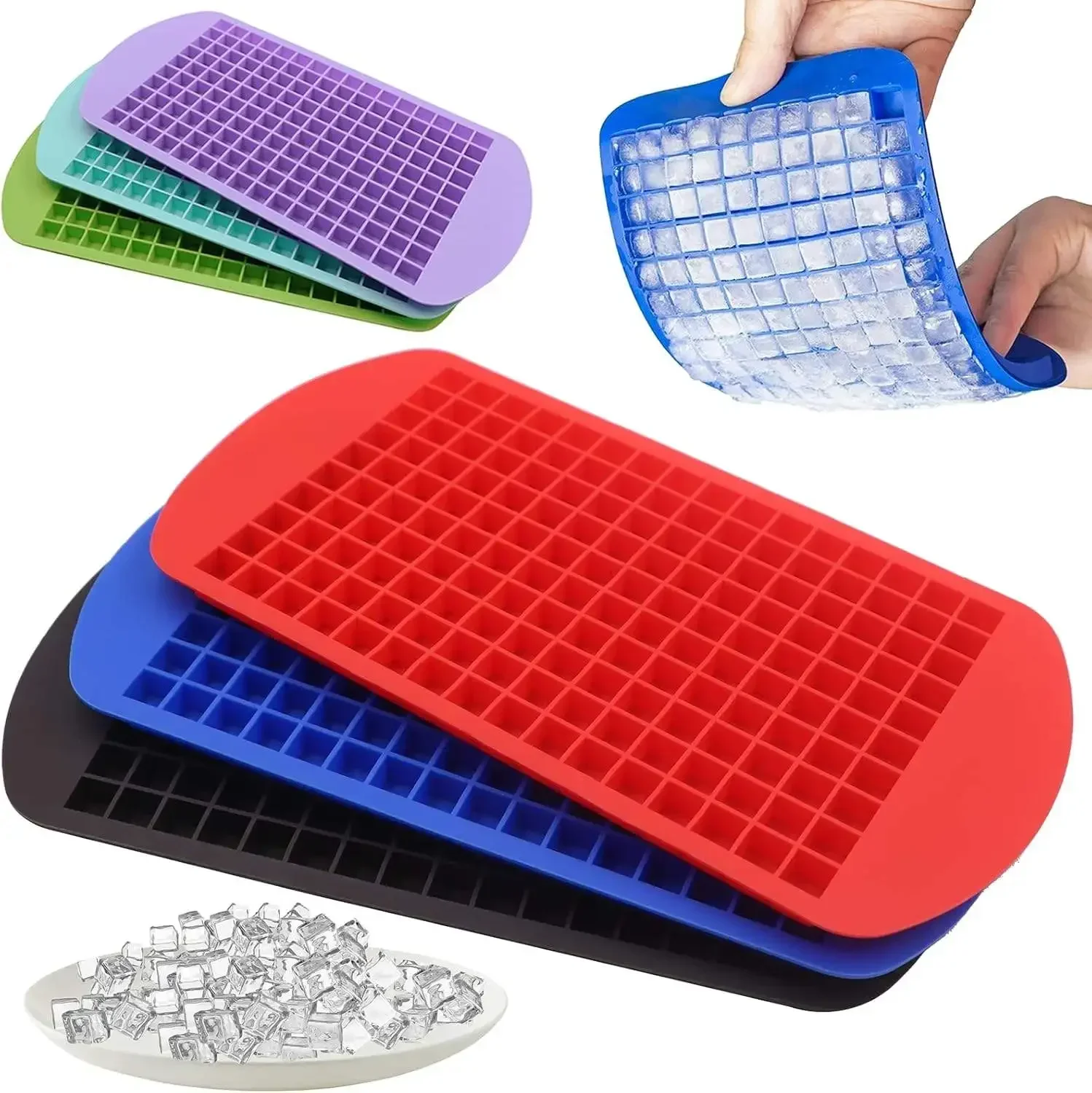 Mini-Eiswürfelschalen aus Silikon, klein, 1 cm, stapelbar, leicht zu lösen, 160 zerkleinerte Eiswürfelformen, winzige, zerkleinerte Eiswürfel-Maker-Form – Detail 1