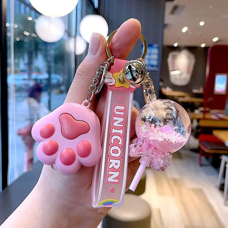 Kawaii crystal snowflake lollipop keychain cute candy creative girl pendant 5