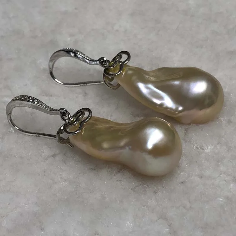 ELEISPL JEWELRY 12.5-13X25mm Baroque Drop FW Pearl Dangle Earring Hook #230030-5