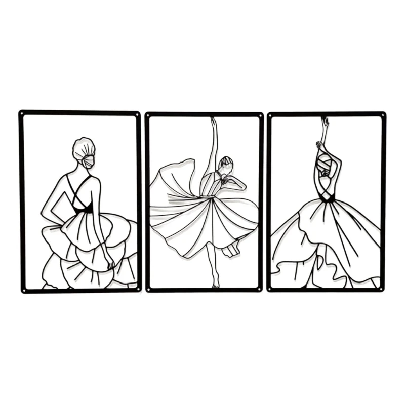 3Pcs Metal Wall Art Decor, Abstract Woman Wall Decor, Single Line Female Home Hangings Wall Sculpture Decor Gift DXAF