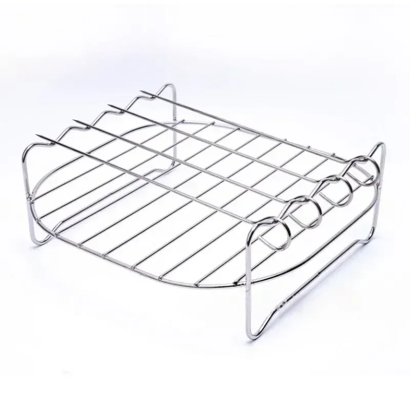 Double Layer Grill Rack 430 Stainless Steel Skewers BBQ Grill Barbecue Net Kitchen Steam Rack Household Air Electric Fryer