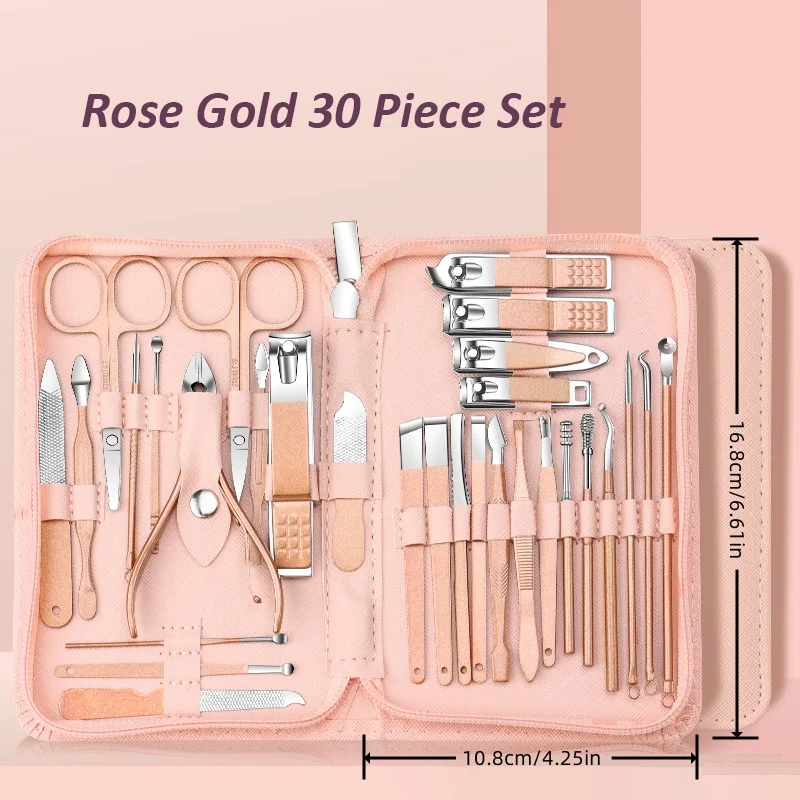 30 in 1 Manicure Set Nail Clipper Set Nail Kit for Women Men Stainless Steel Manicure Kit Professional with Travel Case 5