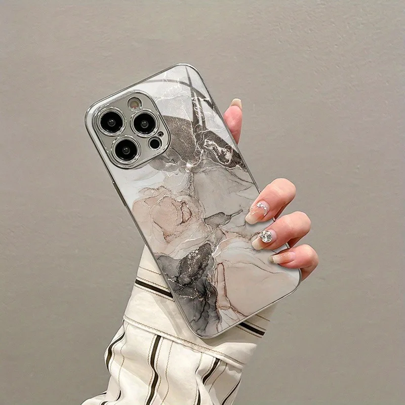 Elegant Electroplated Marble Texture Glass Phone Case