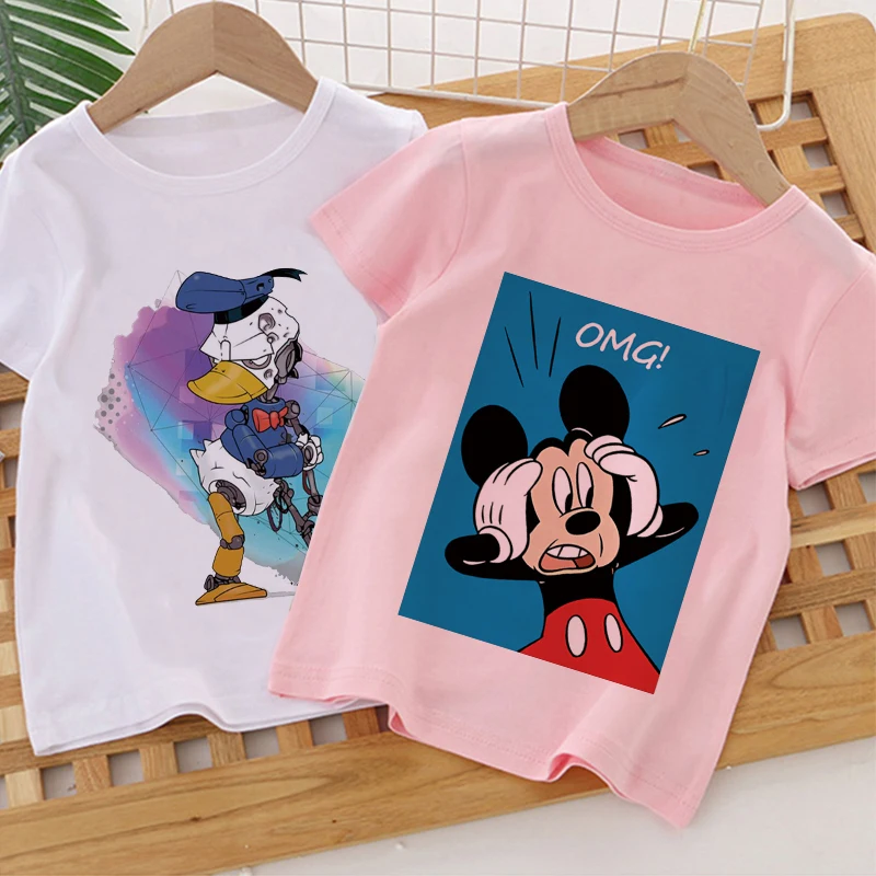 

Disney Mickey Mouse Donald Duck Children's T-shirt Aesthetic Fashion Cute Baby Girl Clothes Round Neck Toddler Girl 2022 Shirt
