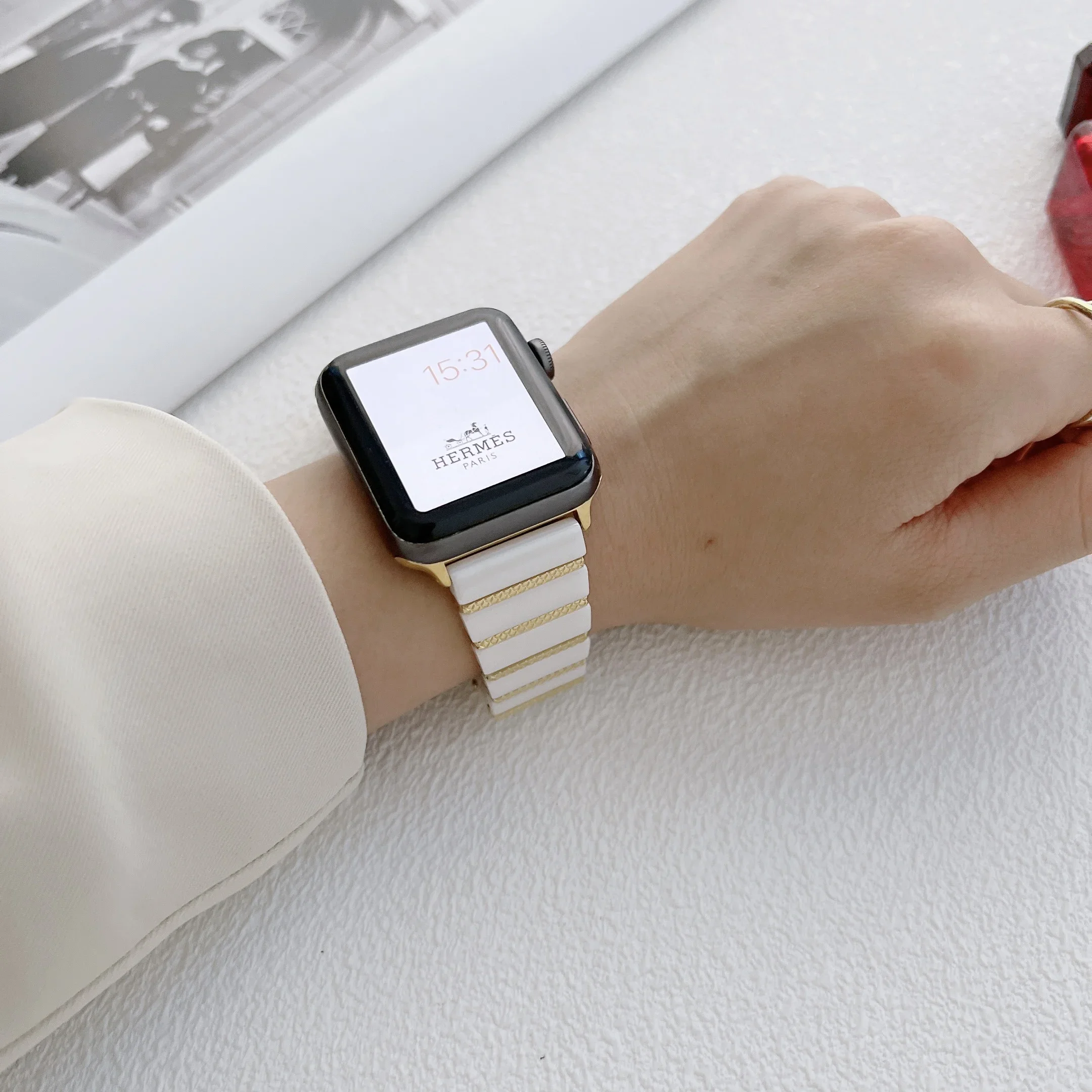 Ceramic＋Metal Strap For Apple Watch Band 45mm 41mm 44mm 42mm 40mm Men/Women Bracelet Belt iWatch Ultra 9 8 7 6 5 4 3 SE Correa