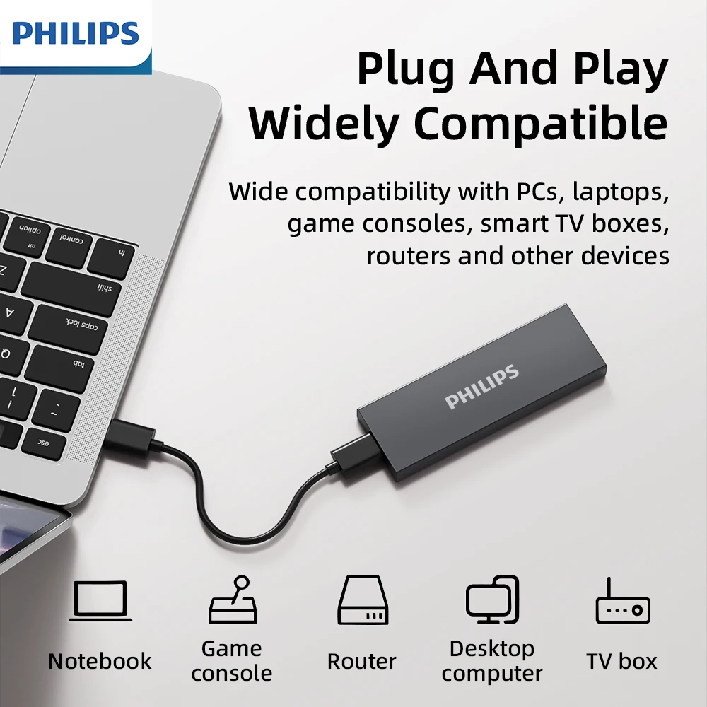 PHILIPS 61PS SSD 외장 하드 드라이브, 휴대용 SSD 최대 1050MB/s 고속 솔리드 스테이트 드라이브, 외장 드라이브 USB 3.2 Gen2
